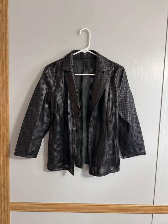 Marc Cain Black Perforated Leather Blazer Jacket Size Small - Picture 9 of 12